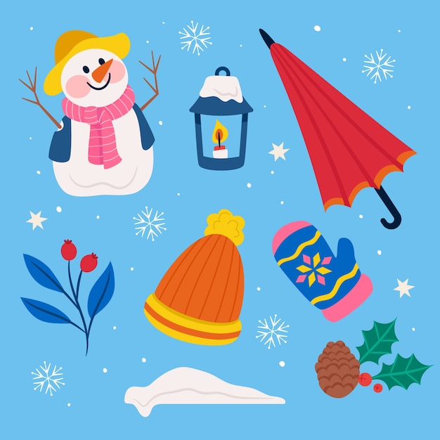 Vector flat elements collection for winter season