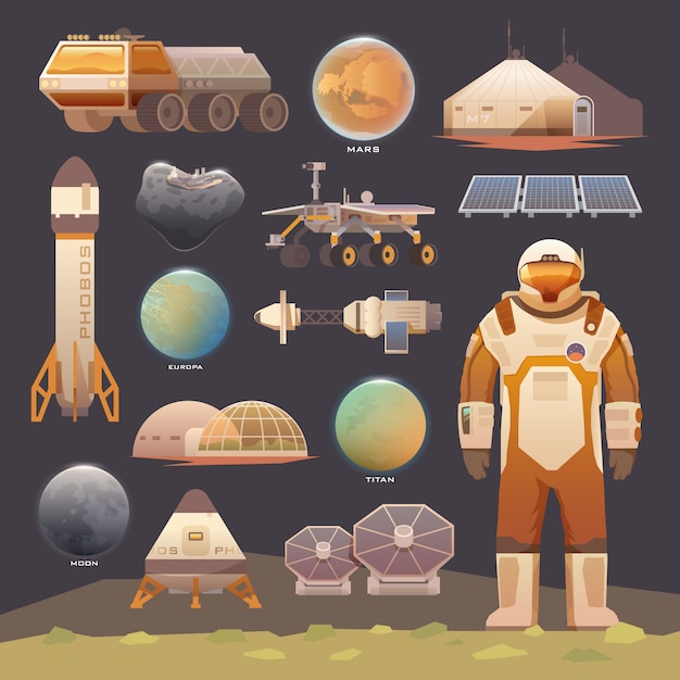 Vector flat  elements. space exploration.