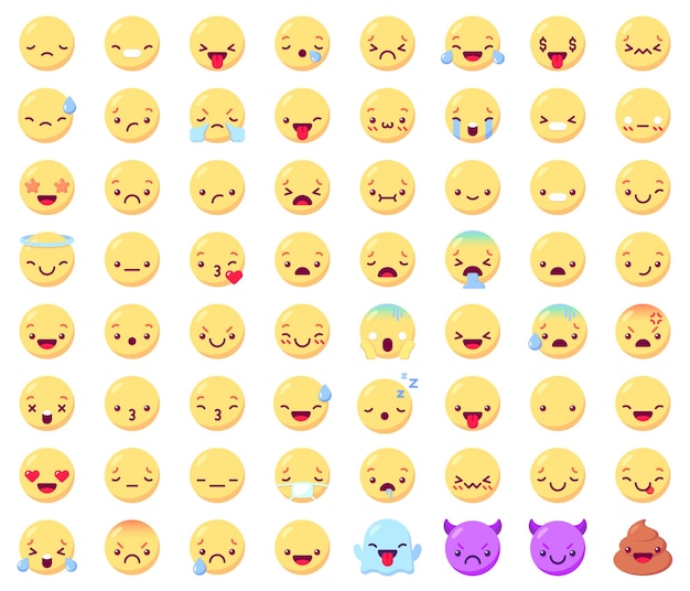 Vector flat emoticon emoj set