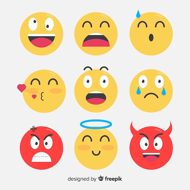 Raccolta di reazioni di emoticon piatto