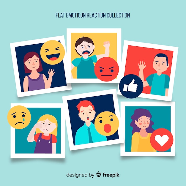 Raccolta di reazioni di emoticon piatto