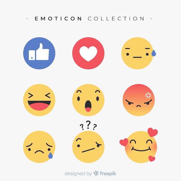 Raccolta di reazioni di emoticon piatto