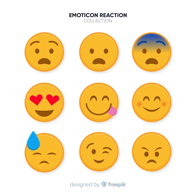 Vettore raccolta di reazioni di emoticon piatto