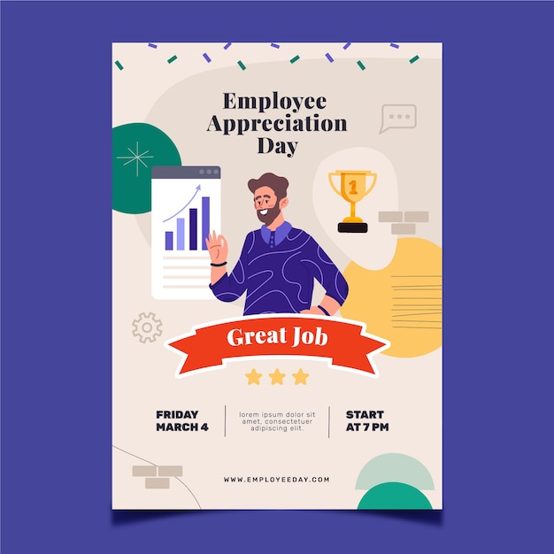 Flat employee appreciation day vertical poster template