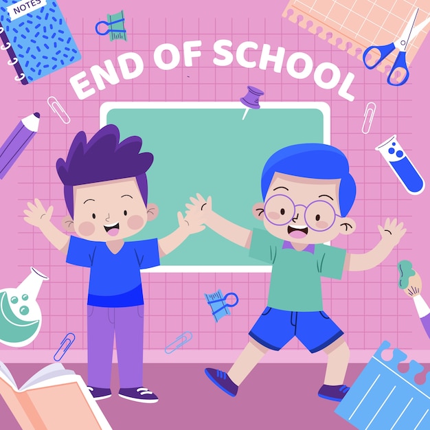 Vector flat end of school illustration