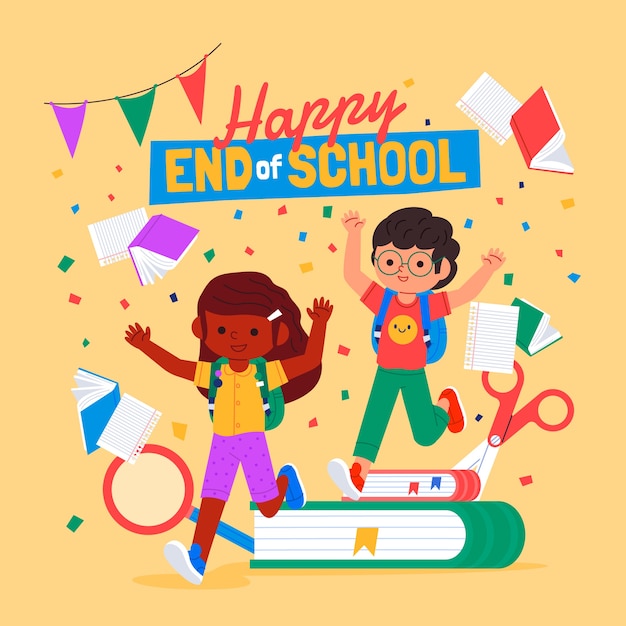 Vector flat end of school illustration