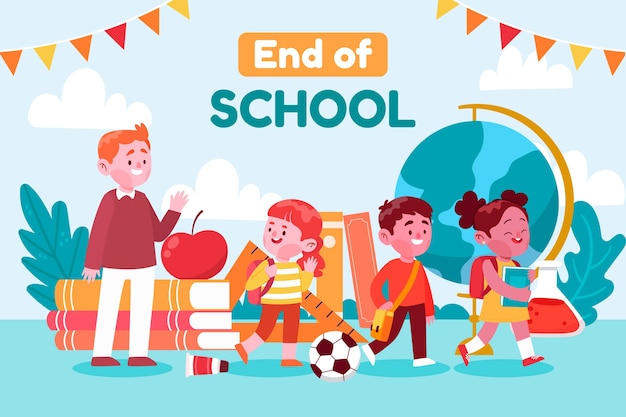 Vector flat end of school illustration