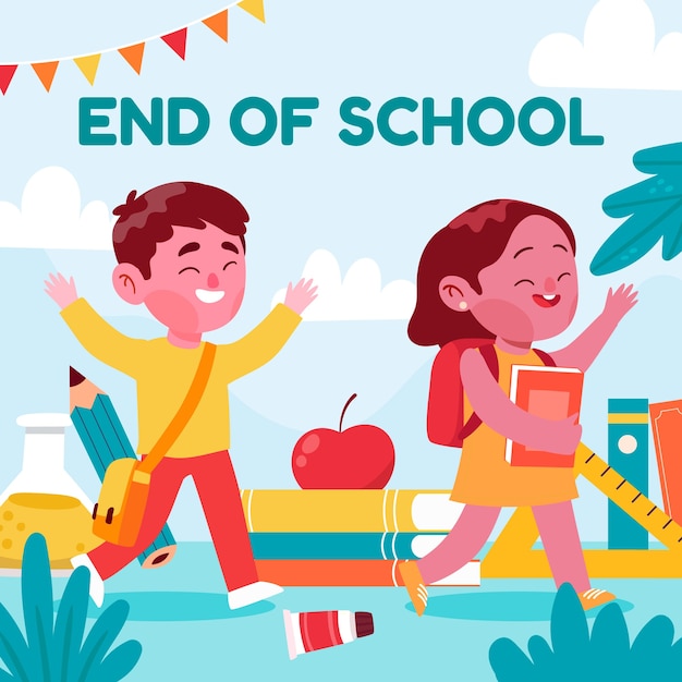 Vector flat end of school illustration