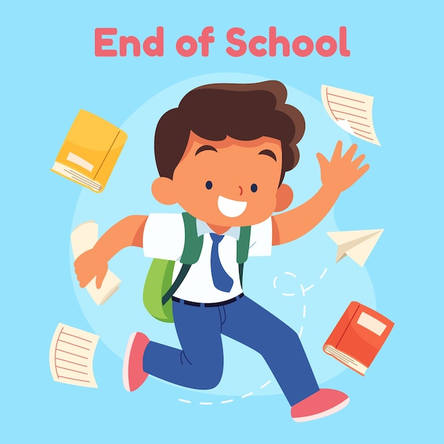 Flat end of school illustration