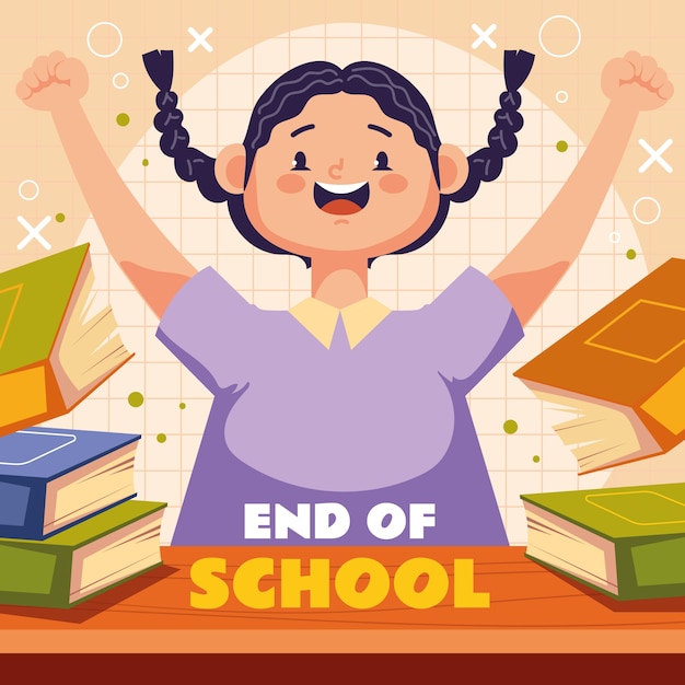 Vector flat end of school illustration