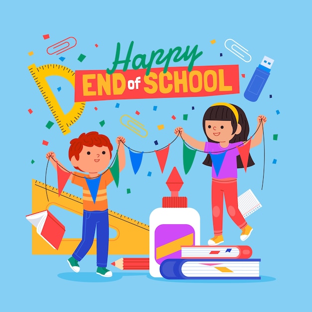 Vector flat end of school illustration