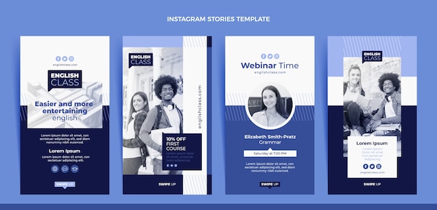 Vector flat english lessons instagram stories collection