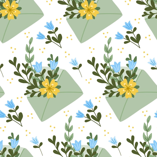 Vector flat envelope with stylized flowers pattern