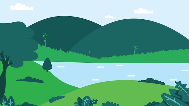 Vector flat environment mountain and lake