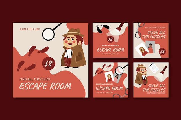 Vector flat escape room instagram posts-collectie