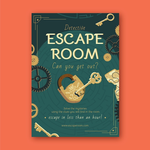 Vector flat escape room verticale poster sjabloon