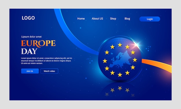 Vector flat europe day celebration landing page template