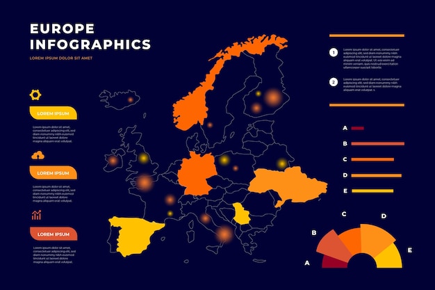 Piatto mappa europa infografica