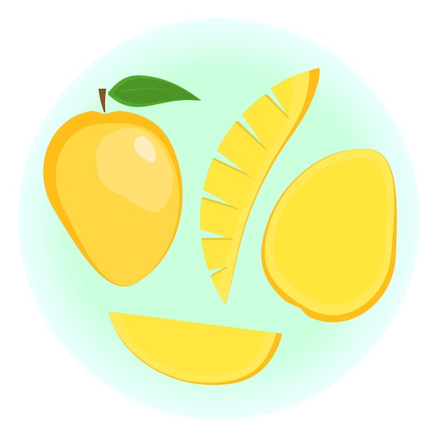 flat   exotic ripe orange mango set