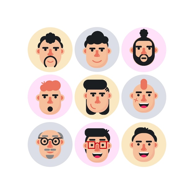 Vector flat face characters design collection