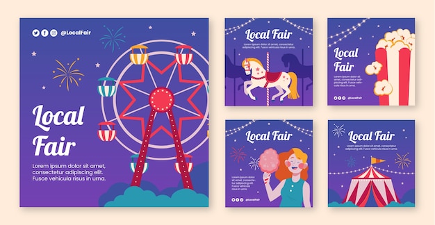 Vector flat fair instagram posts collection