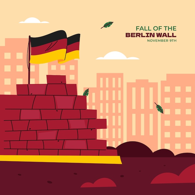 Vector flat fall of the berlin wall illustration