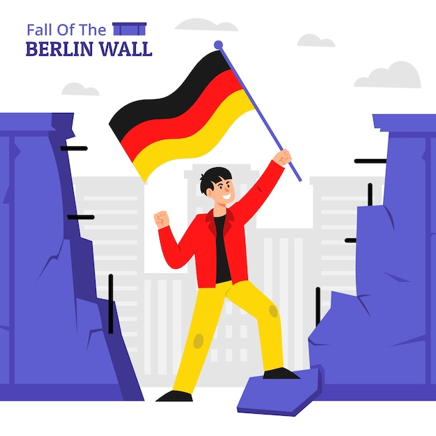 Flat fall of the berlin wall illustration