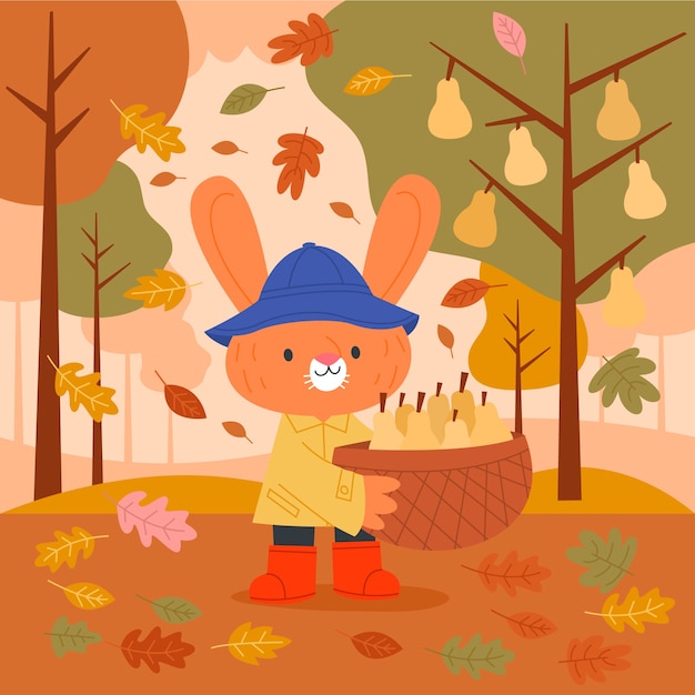 Flat fall cartoon character illustration