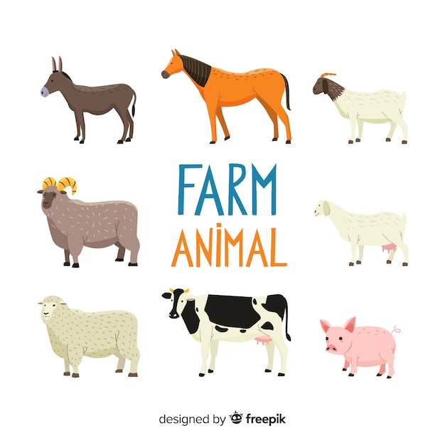 Vector flat farm animal collection