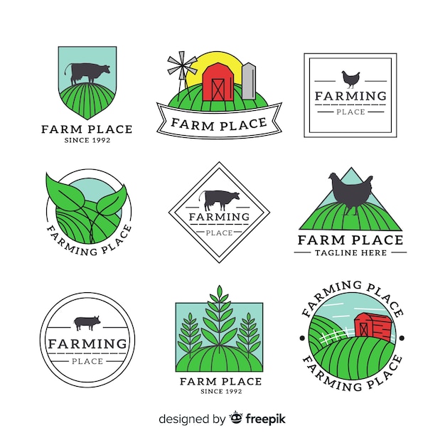 Flat farm logo collection