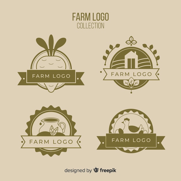 Vector flat farm logo collection