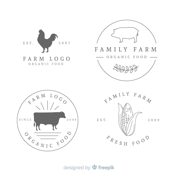 Вектор Плоская коллекция логотипа фермы