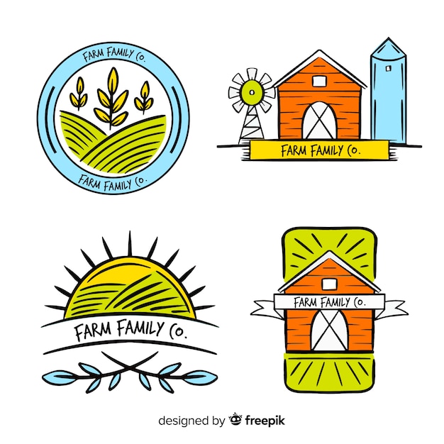 Flat farm logo template collection