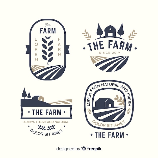 Vector flat farm logo template collection