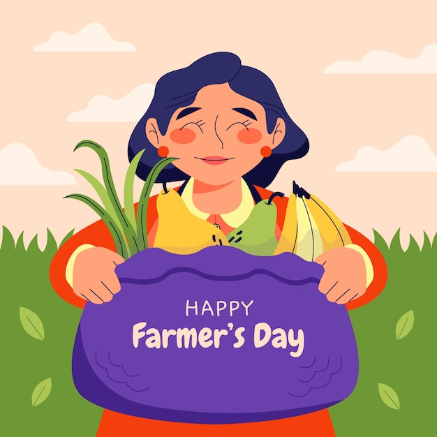 Vettore illustrazione di celebrazione del giorno del contadino piatto
