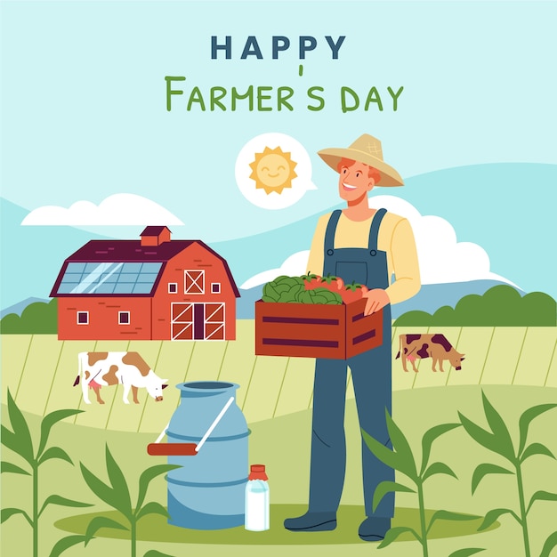 Flat farmer's day illustration