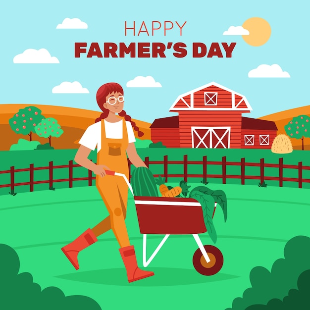 Vector flat farmer's day illustration