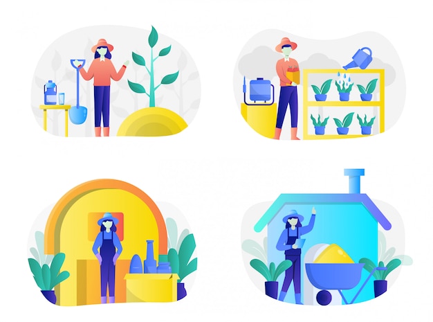 Flat Farming Illustration Pack with Character