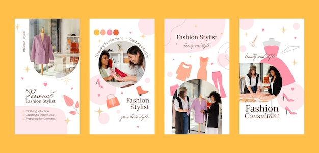 Vector flat fashion stylist career instagram stories collection