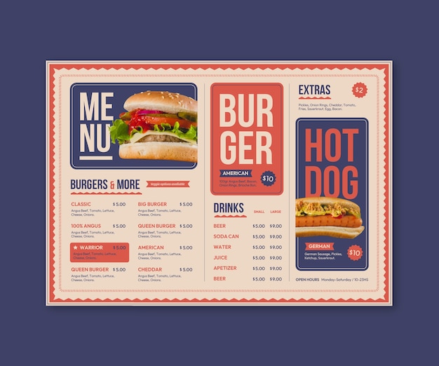 flat fast food menu template