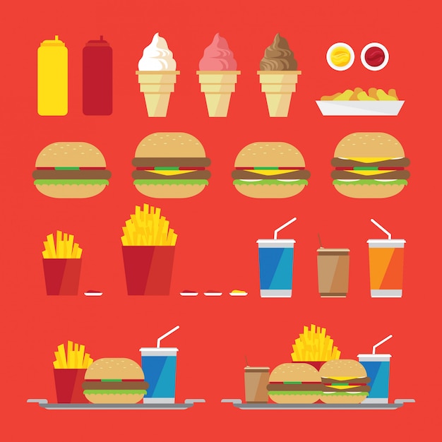 Vector flat fast food set