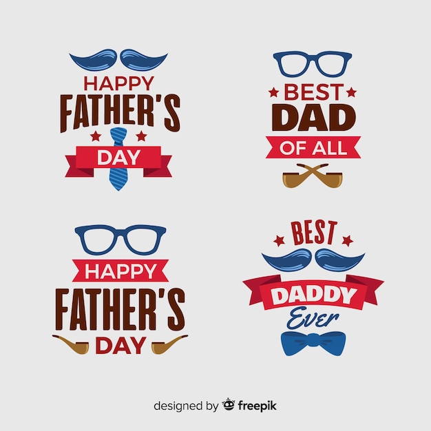 Collezione di badge per la festa del papà piatto