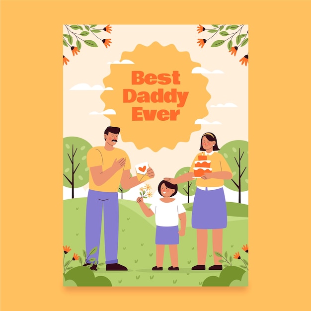 Flat father's day greeting card template