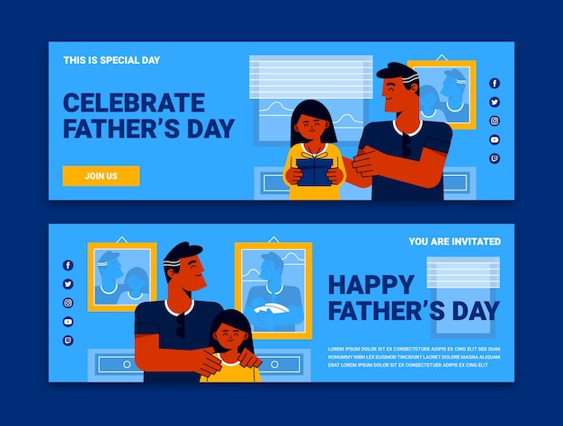 Vector flat father's day horizontal banners collection