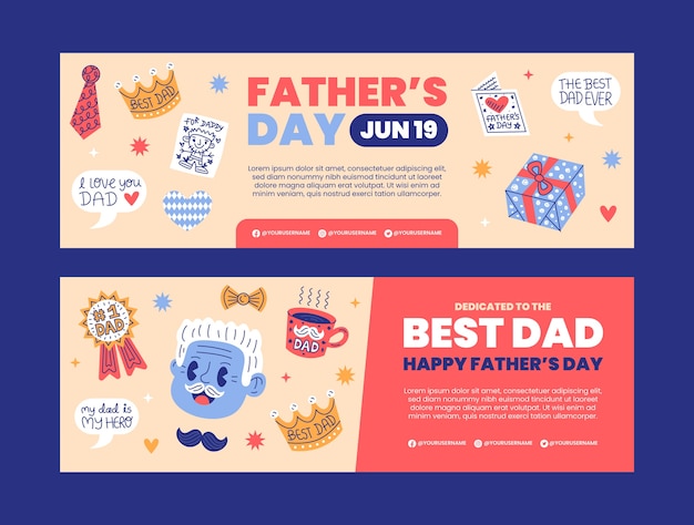 Flat father's day horizontal banners set