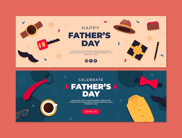 flat father's day horizontal banners set