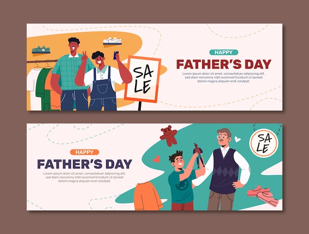 Flat father's day horizontal sale banner template