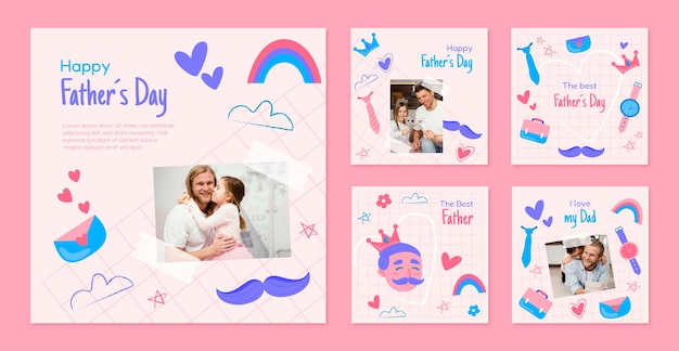 Vector flat father's day instagram posts collection