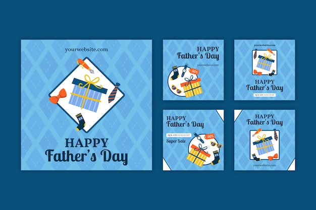 Flat father's day instagram posts collection