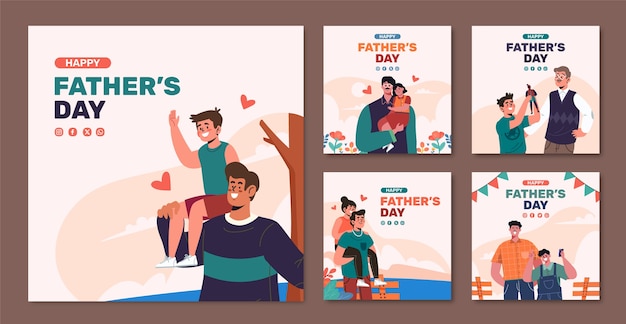 Flat father's day instagram posts collection